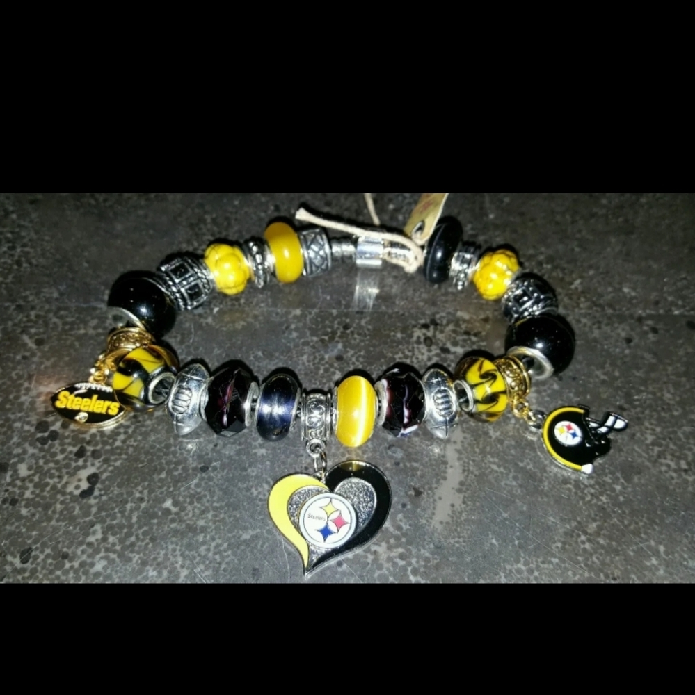 Pittsburgh Steelers EUROPEAN CHARM BRACELET 7.75" NFL FOOTBALL Leather Band